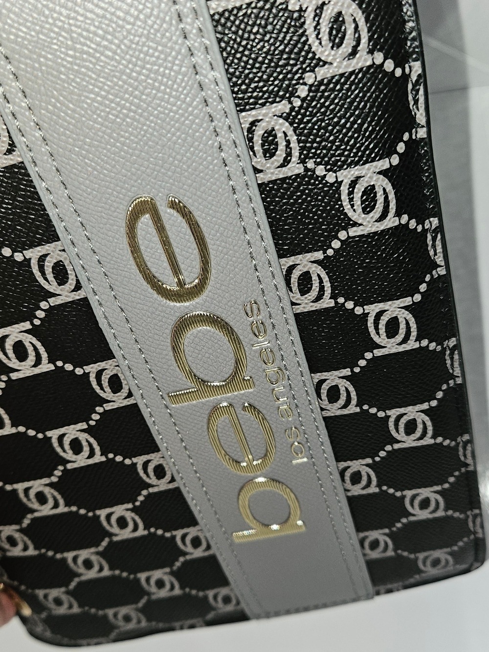 bebe Black and Gray Logo Chain Strap Crossbody Bag - Picture 10 of 11